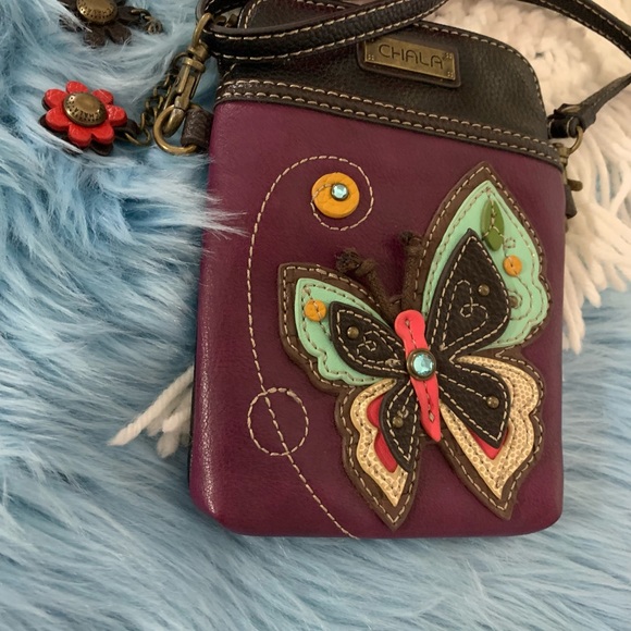 Chala Purple Butterfly Cellphone Crossbody Handbag - Convertible Strap - Picture 4 of 14